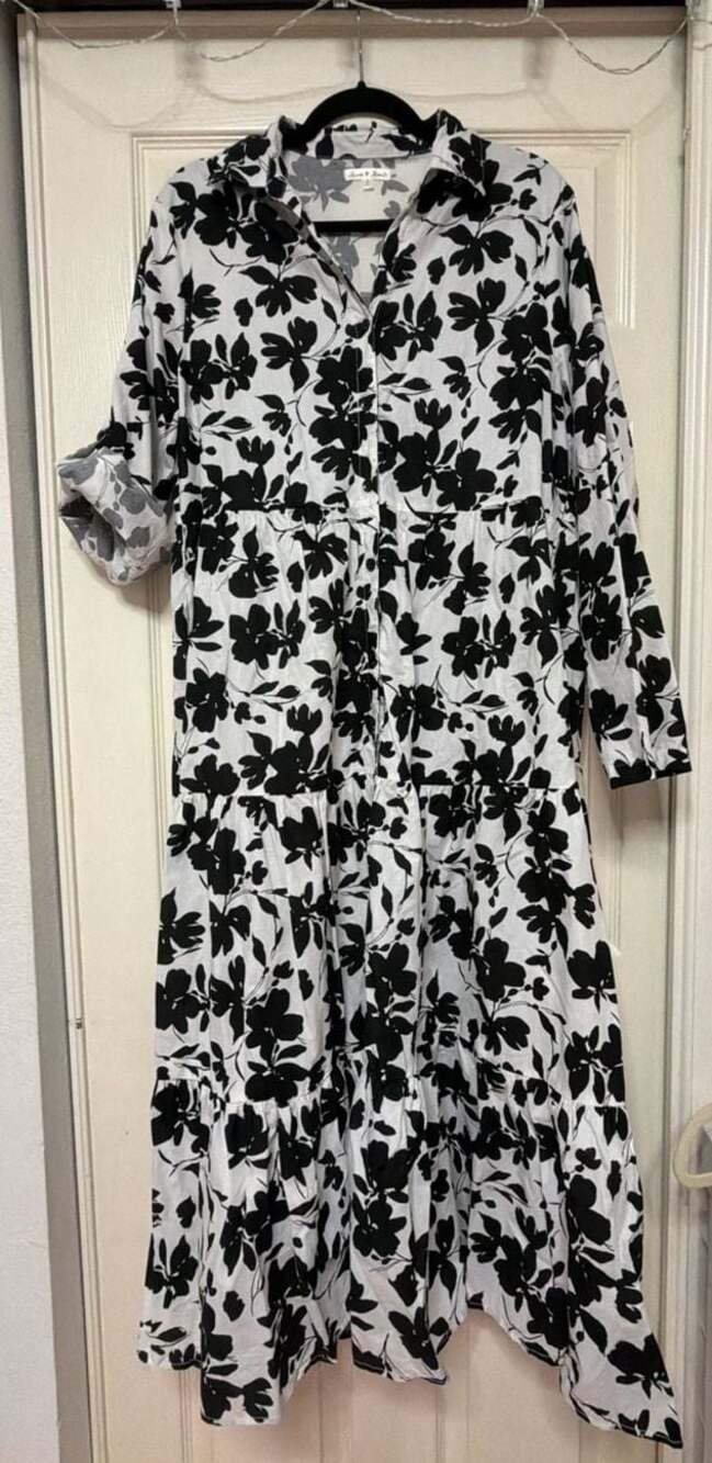 Haven & Hearts Button-Front Tiered Floral Midi Shirt Dress